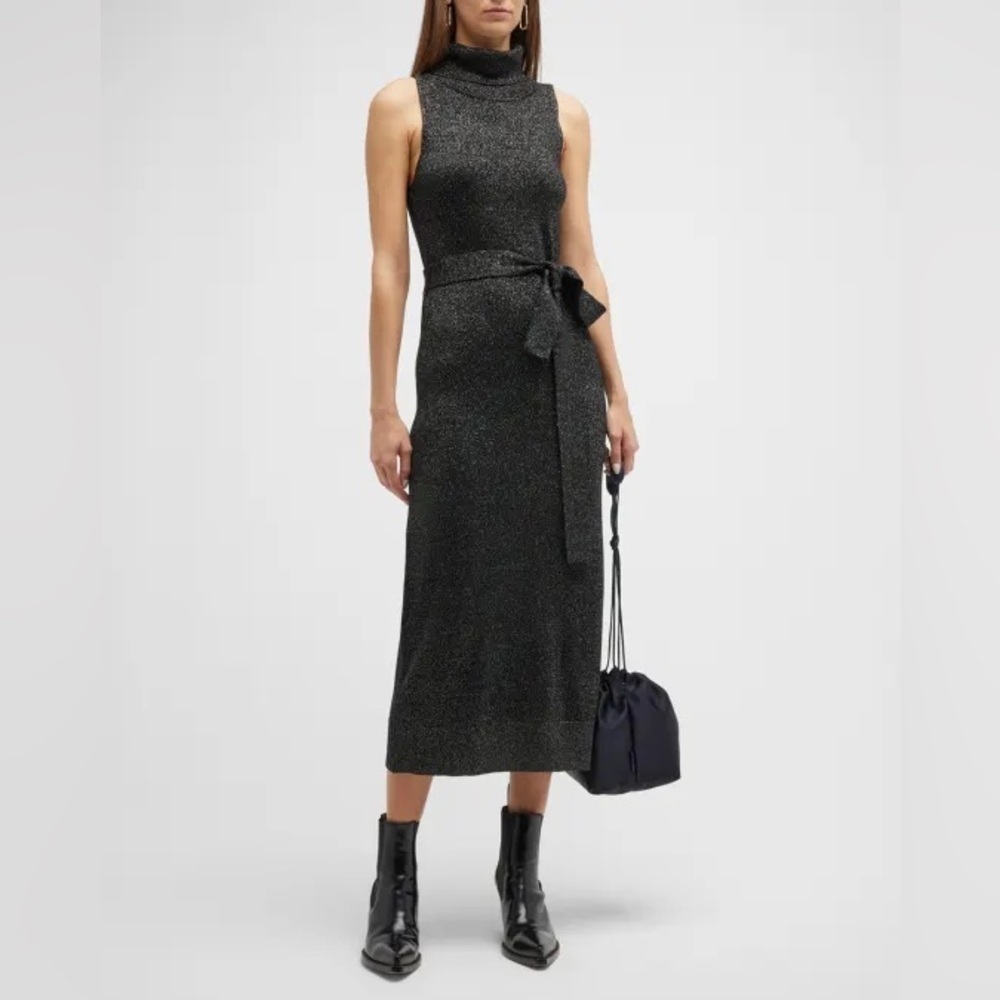 PAIGE Zoelle Sleeveless Metallic Turtleneck Sweater Black Gunmetal Dress NWT